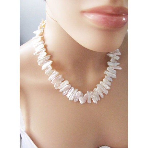 Biwa Stick pearl necklace sterling Silver clasp - Picture 7 of 10